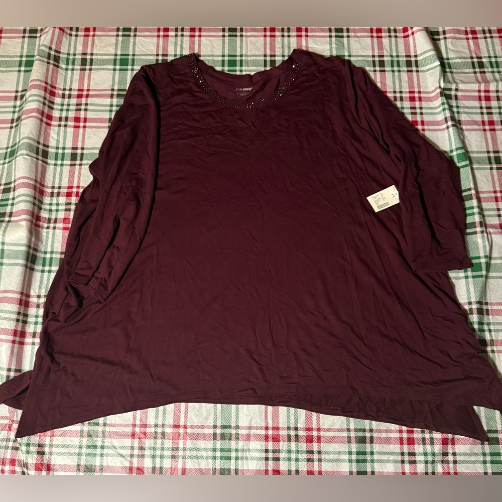 Catherine’s Women’s Plus Size Shirt Size 4X 30/32W burgundy NWT